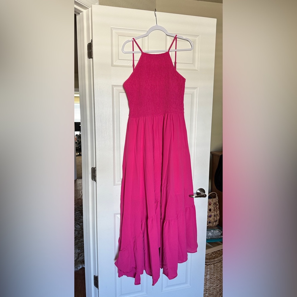 Bright pink cinched Pink dress